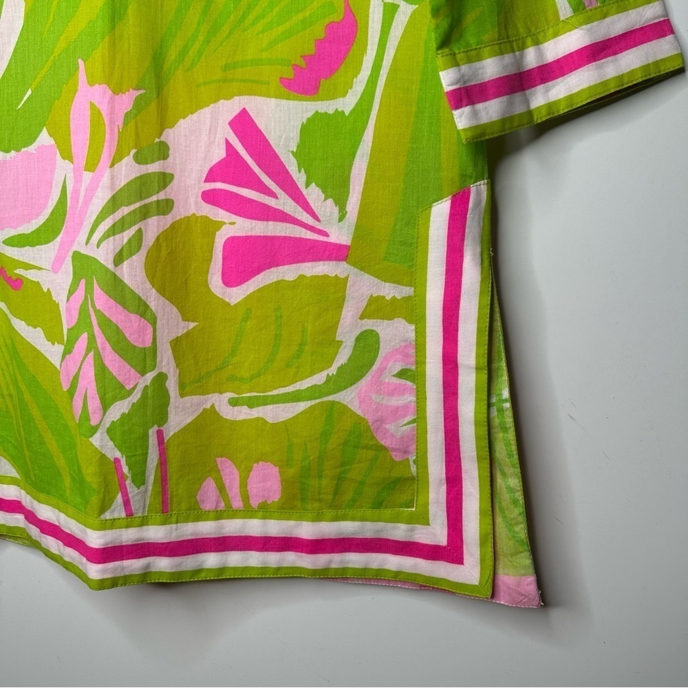 Gretchen Scott Designs Split Neck Tunic Pink/Lime Print Size Small - Picture 3 of 7